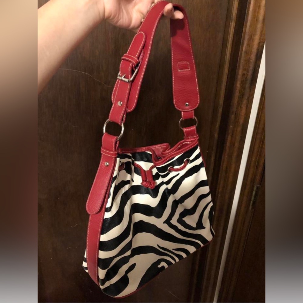 Y2K vintage Red and Black Zebra Print Attention shoulder bag